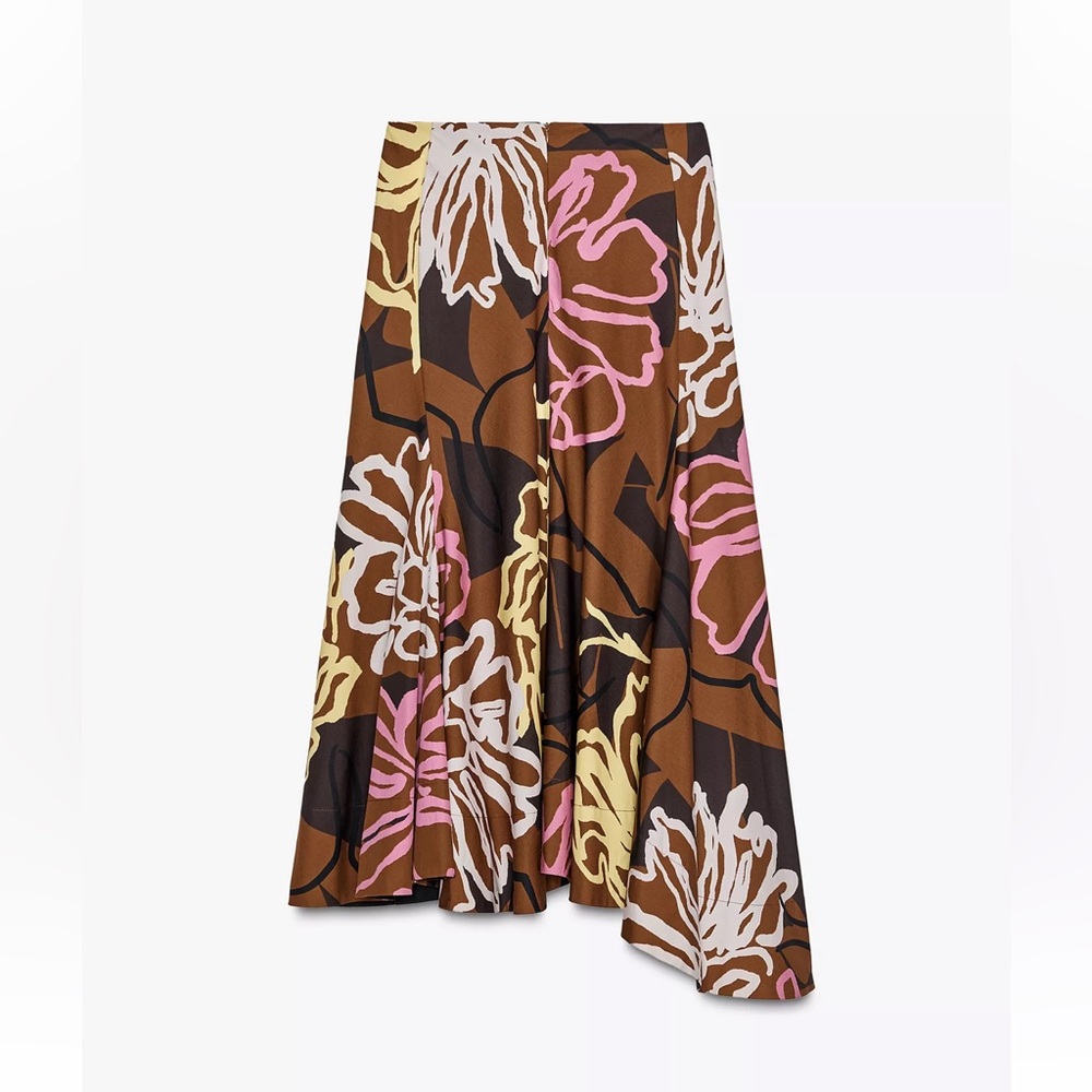 Zara Brown Floral Midi Skirt